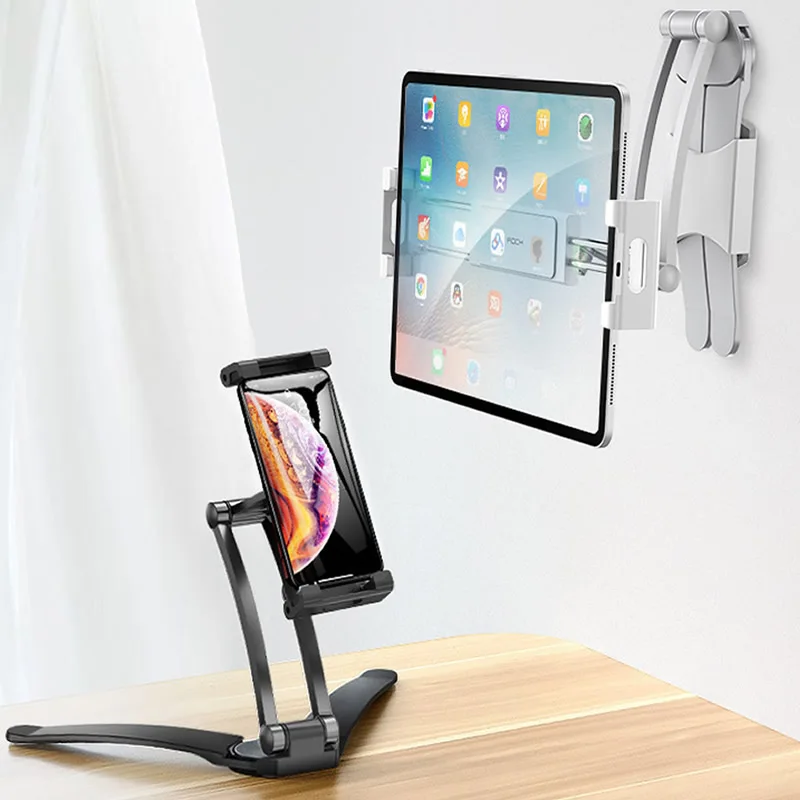 Aluminiowy, składany, regulowany uchwyt na telefon/tablet do kuchni, na biurko, do urządzeń o przekątnej 5-13 cali, kompatybilny z iPad Pro 12.9