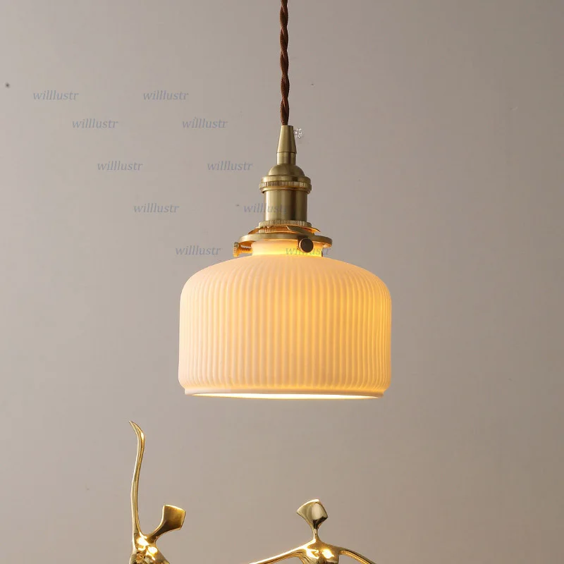 

White Ceramic Pendant Lamp Brass Suspension Light Hotel Store Bar Cafe Living Bedroom Porch Porcelain Hanging Ceiling Chandelier