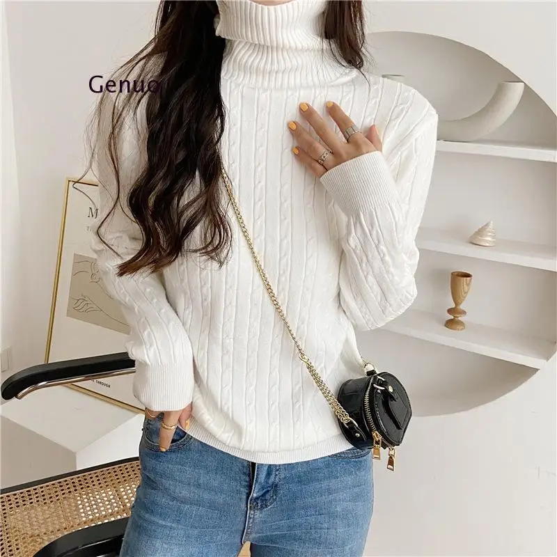 Women Turtleneck Sweaters High Quality Autumn Winter Pull Jumpers European Casual Twist Warm Sweater Female Oversized Tops