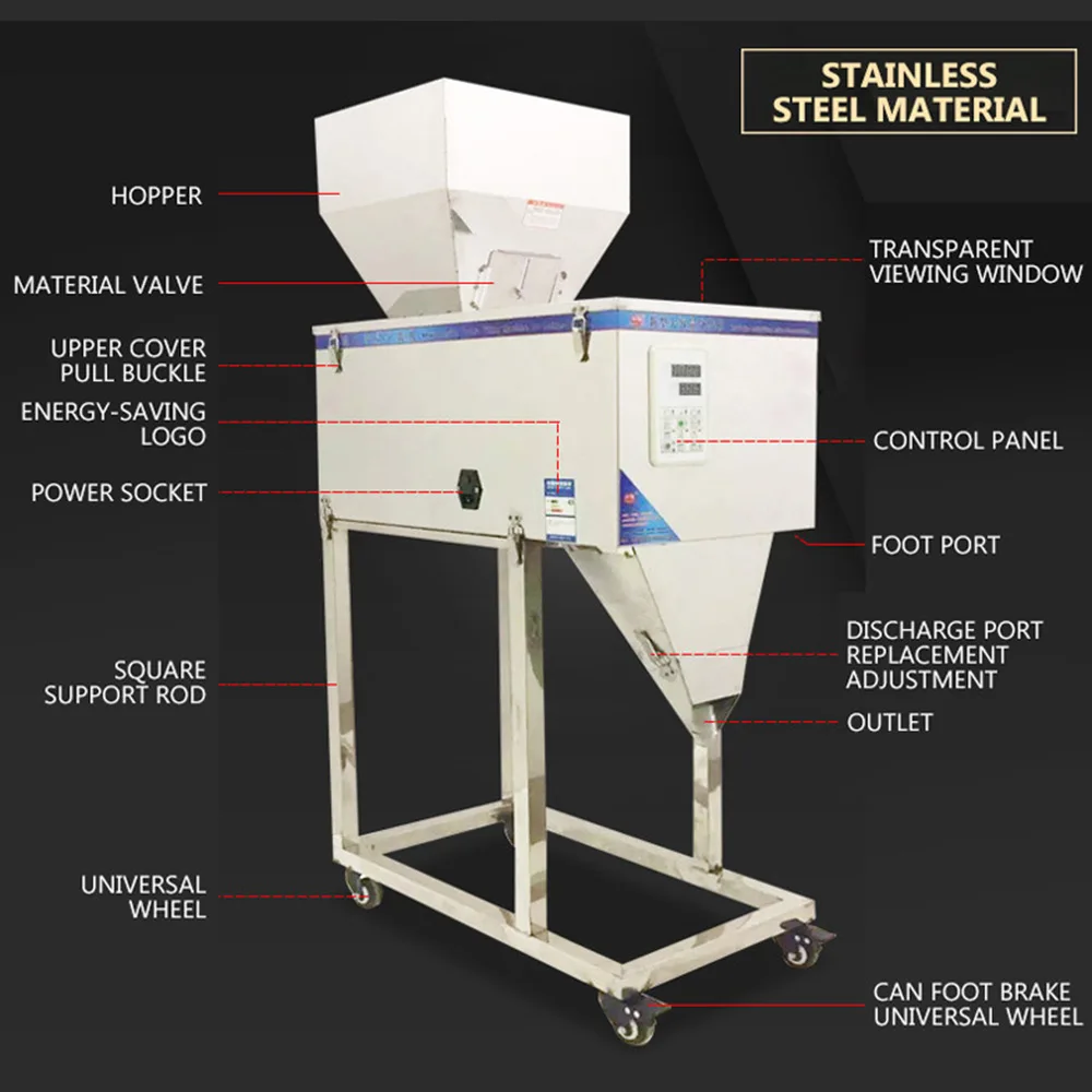 Máquina de llenado de granos de arroz, grano de arroz, polvo de gránulos de frutas secas, gran capacidad de pesaje, 25-5000 gramos