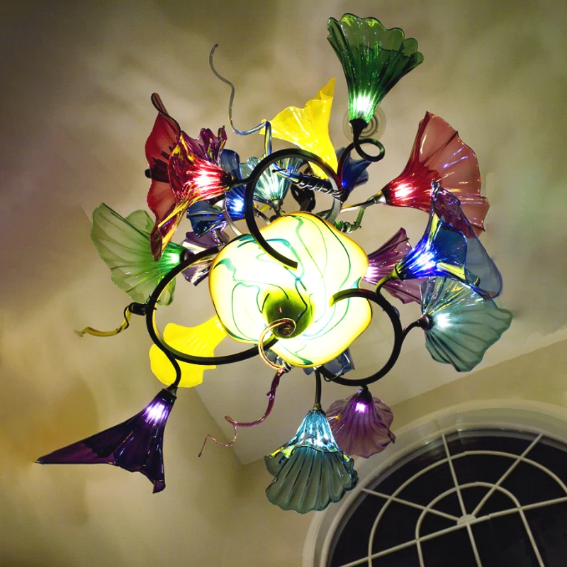 Retro Art Flower Glass Chandelier Diameter 100cm Chihuly  Hand Blown Glass Chandelier Light Fixtures for Home