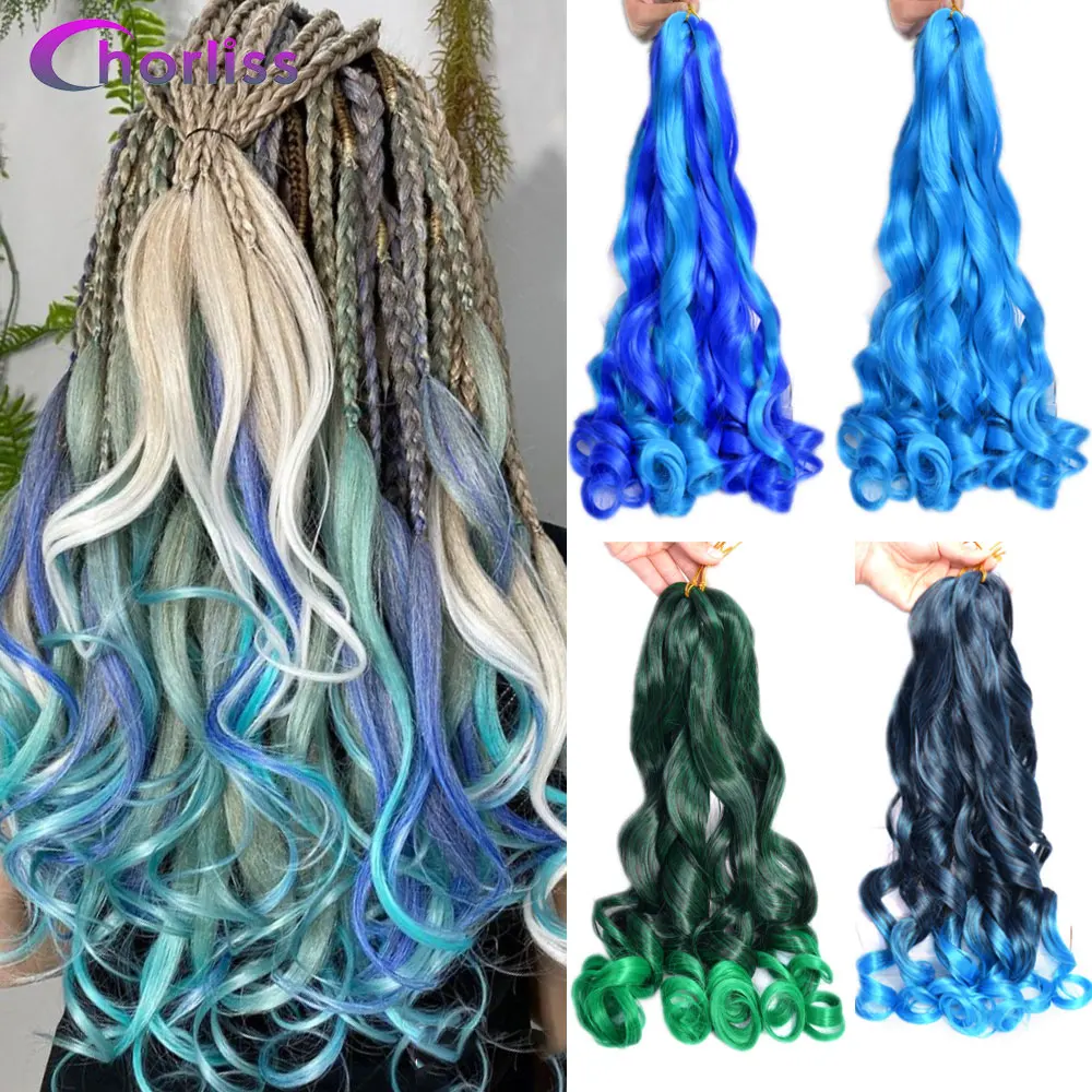 24inch Wavy Spiral Curl Synthetic Braiding Hair Pony Ombre French Curly Pre Stretched Crochet Braid Hair Extensions For Women