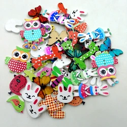 Pack of 50 Colorful Assorted Animals Wooden Decorative Buttons 2-holes Cardmaking Buttons for Sewing Crafts Doll DIY Supplies