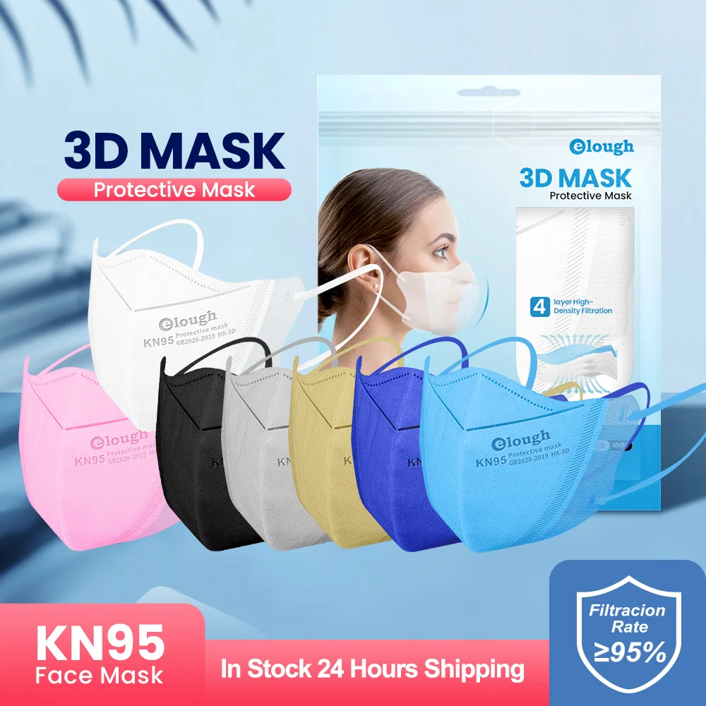 Elough KN95 Mascarilla FPP2 Homologada 7 Colores Black FFP2 Masks 3D 4 Layers FFP2Mask Adult Certified NK95 Masks