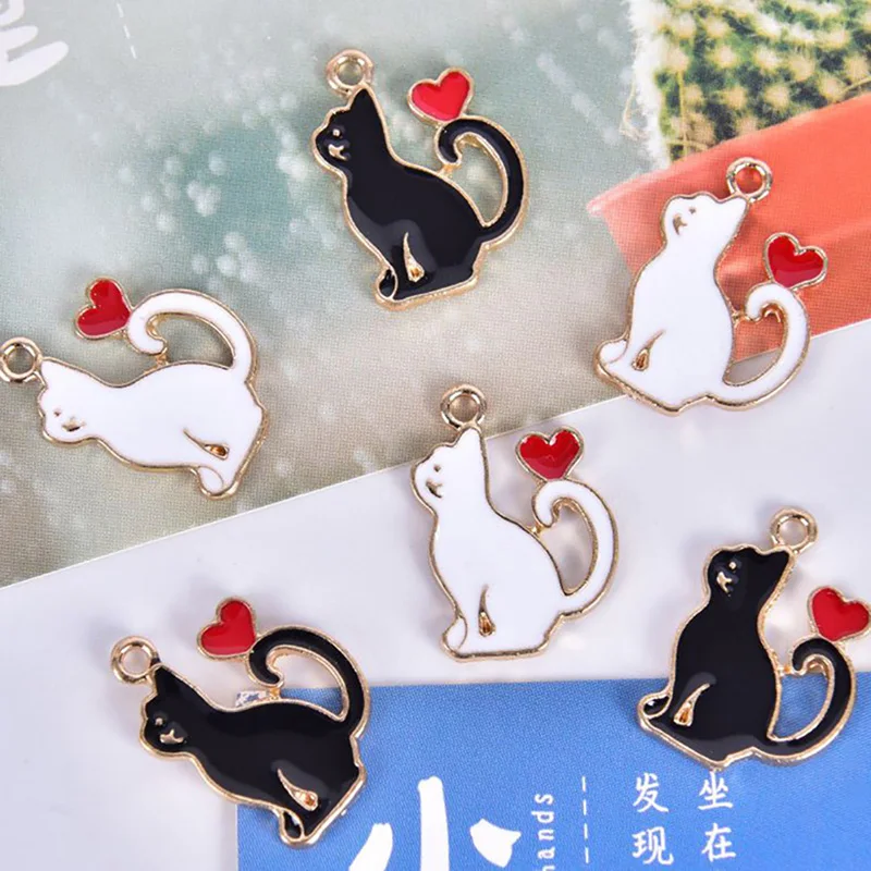 10pcs 15x21mm Enamel Cat Charm For Jewelry Making Love Kitten Design Fashion Bracelet Charms DIY Findings Necklace Pendant YZ758