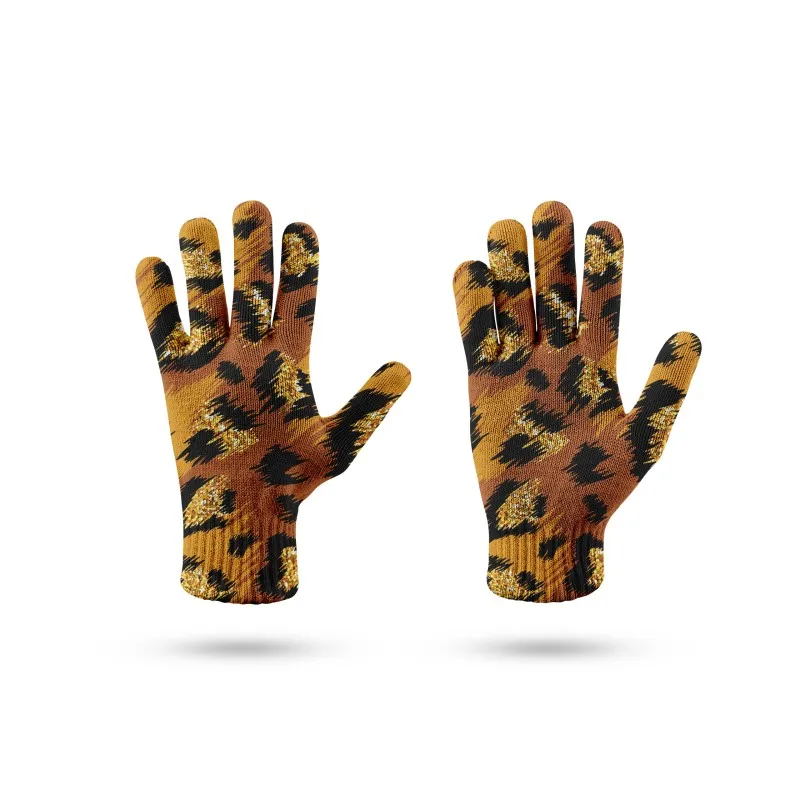 Ladies Winter Gloves Women Men Stretch Knitted Leopard Mittens Full Finger Guantes Female Mittens Touch Screen