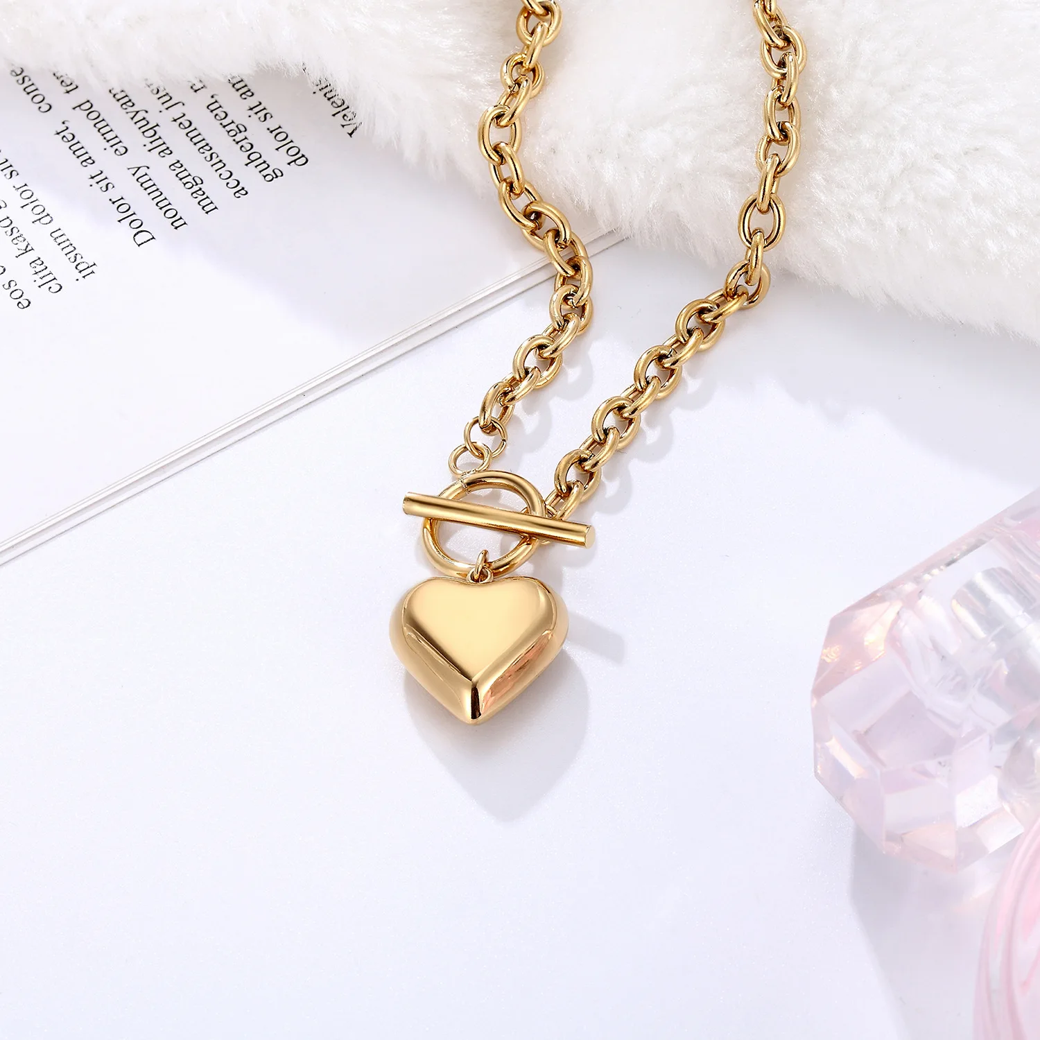 SOMMAR Hot Sale Gold Plated /stainless_steel color necklaces pendants for female heart，Simplicity bead necklace Luxury Jewelry