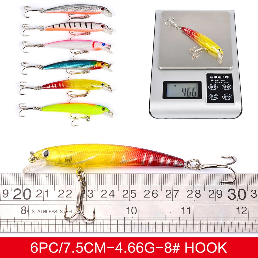 43Pcs/Set Mixed Fishing Lure Kits Crankbait Minnow Popper VIB Soft Lure Bass Baits wobbler Set Lifelike Fake Fishing bait Tackle