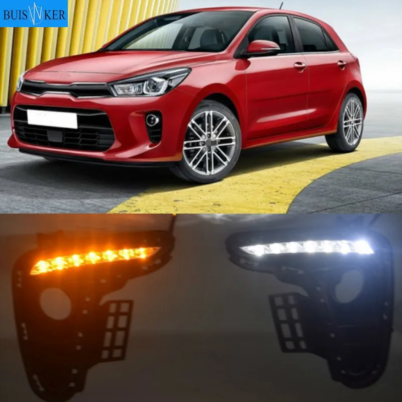 

1Pair LED DRL 12V Car Front Bumper For Kia Rio 3 K2 2017 2018 DRL Daytime Running Light Driving Fog Lamp Turn Signal Styling