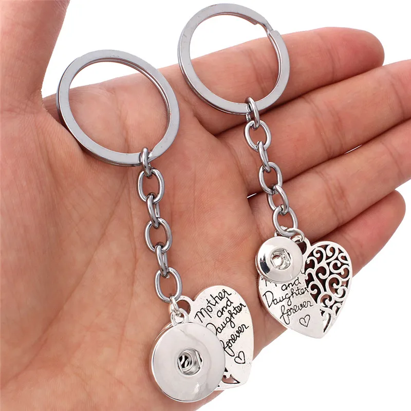 New Snap Jewelry 12mm 18mm Snap Key Chains For Keyring Women Gifts Girl Heart Keychain Bag Pendant ZF049E