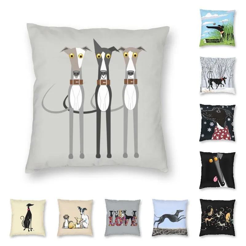 Custom Cute Greyhound Sighthound Dog Square Throw Pillow Case Home Decorative 3D Printed Whippet Puppy Cushion Cover for Sofa