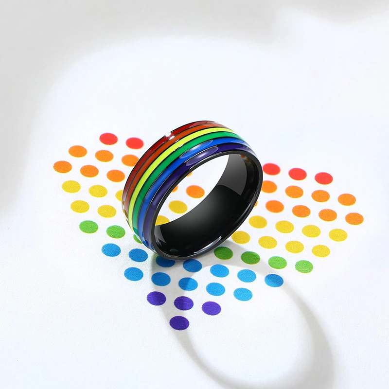 Vnox-Unisex Rainbow Lines Anel para Homens e Mulheres, Aço Inoxidável, Orgulho, Lgbq, Wedding Band, Unisex Finger Jewelry, Tamanho EUA, 7-12