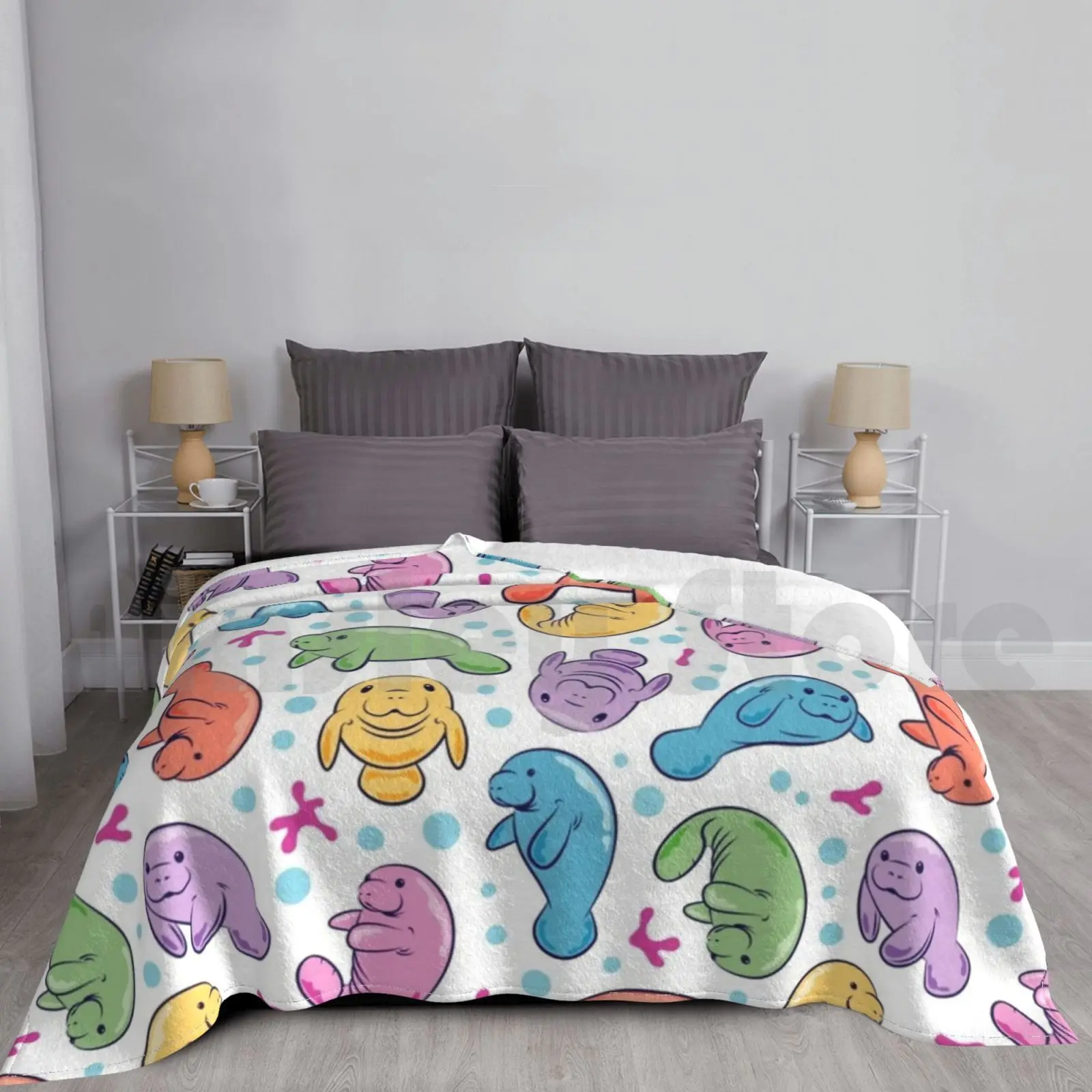 Cute Manatee Pattern-Colorful Underwater Pattern Blanket Fashion Custom Manatee Manatee Manatee Manatee Save