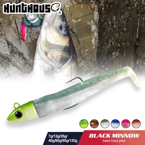Hunthouse-señuelo de pesca black minnow negro,7g/12g/25g/40g/60g/90g/120g delineador fácil, plantilla de señuelo suave, cebo para Lucio, Pesca leurre souple señuelos black bass pesca lucio jigs de pesca de mar