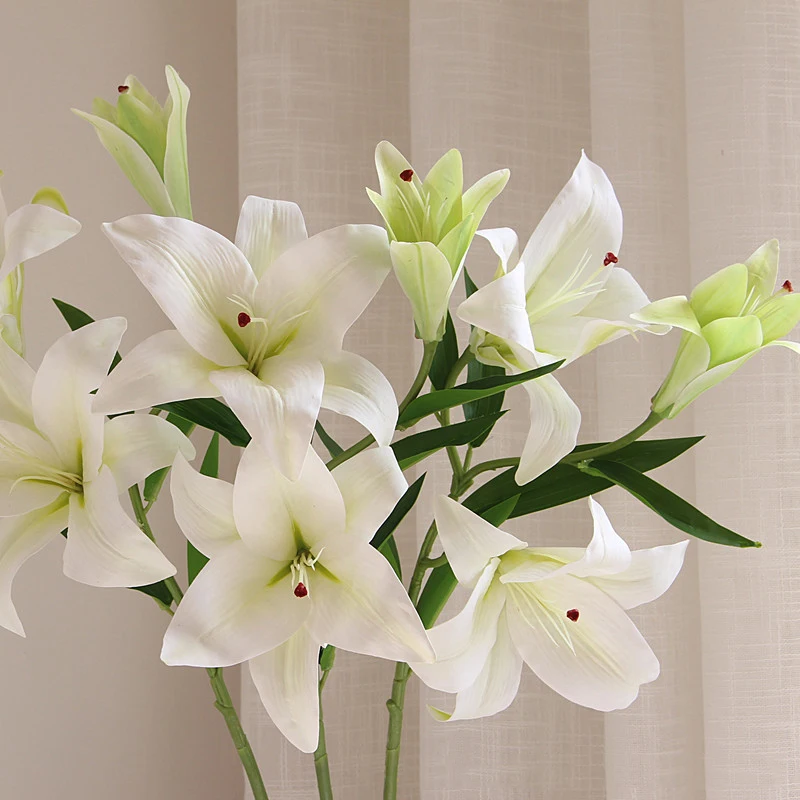 

2Pcs/lot Feel Moisturizing Lily Real Touch Flower for Home Decoration Fake Plants Lilies Wedding Backdrop Road Guide Bouquet