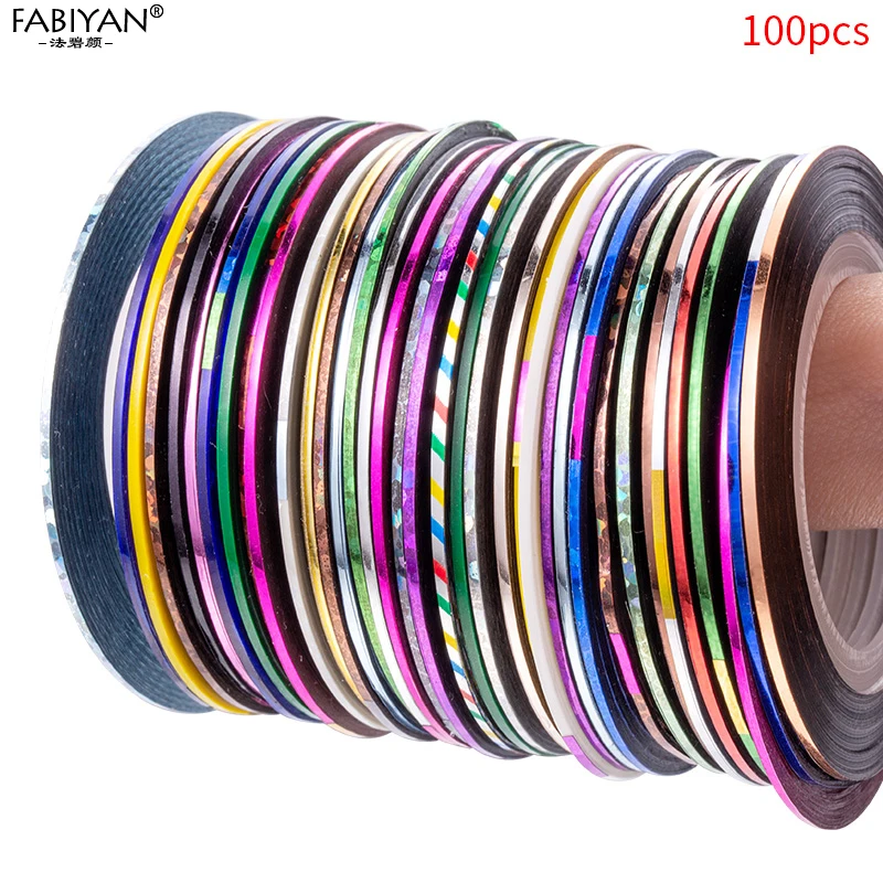 100pcs Multicolor Rolls Strip Striping Tape Line Wrap Tips Decoration Sticker DIY Nail Art Manicure Professional