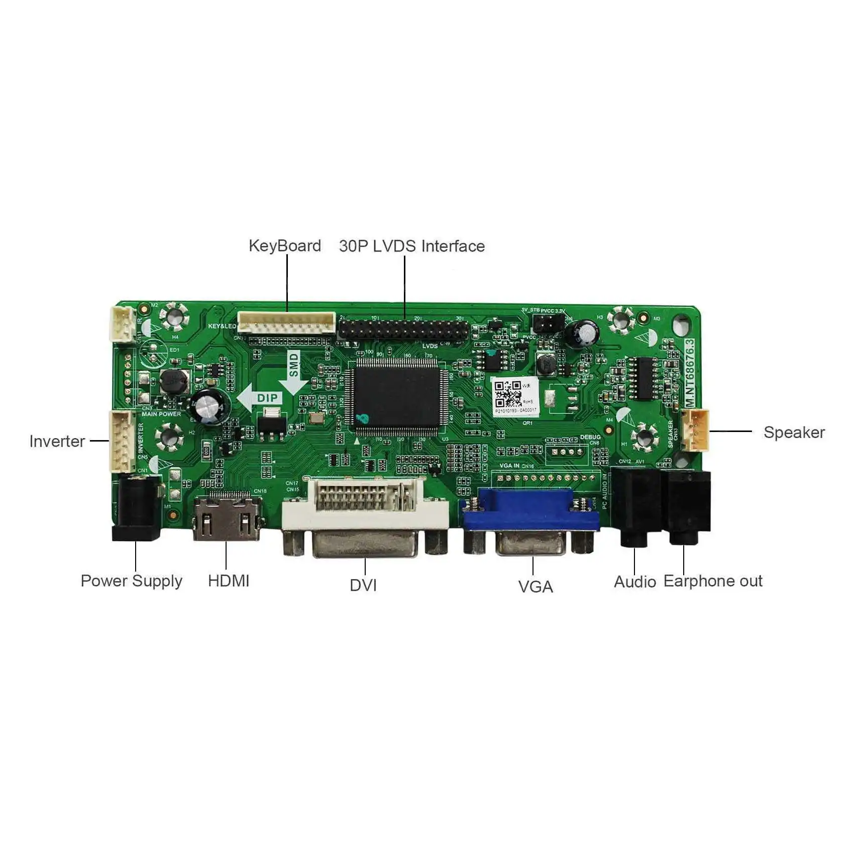 HD-MI DVI VGA AUDIO LCD Controller Board Work for LVDS Interface LCD Screen ompatible Work With 12.3inch 1920x720 HSD123IPW1-A00