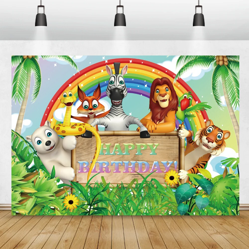Photo Backgrounds Baby Cartoon Jungle Safari 1st Birthday Party Customized Banner Photocall Photographic Backdrop Photo Studio