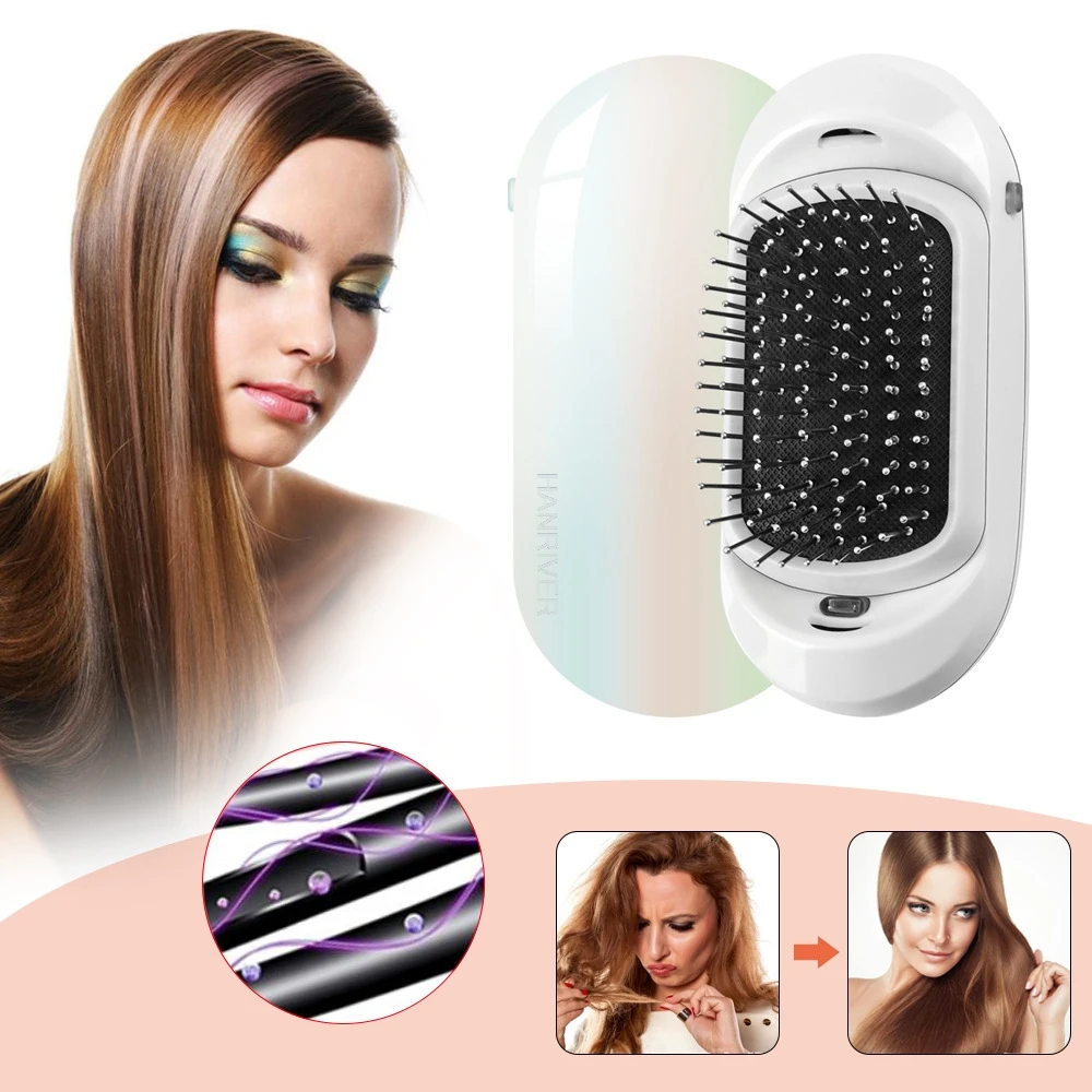 New Version Ionic Hairbrush Potable Negative Ions Electric Massage Hairbrush Anti-static Hair Brush Comb Hair Styling Tools