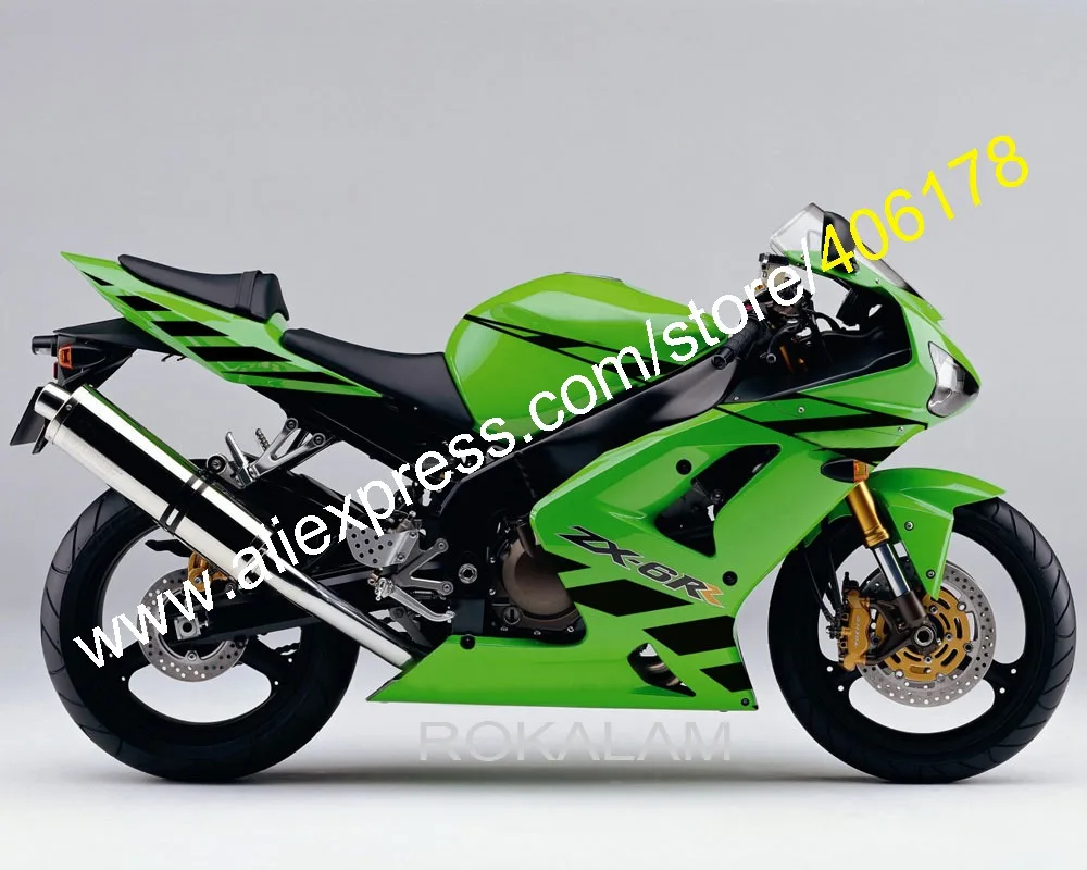 

For Kawasaki ZX6R 636 2003 2004 2003-2004 Green Black ZX-6R ZX 6R 03 04 03-04 Sports Fairing Kit (Injection Molding)
