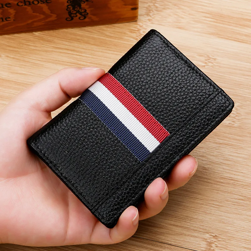 

Leather first layer cowhide multifunctional rfid antimagnetic men's contrast ribbon business card holder gift