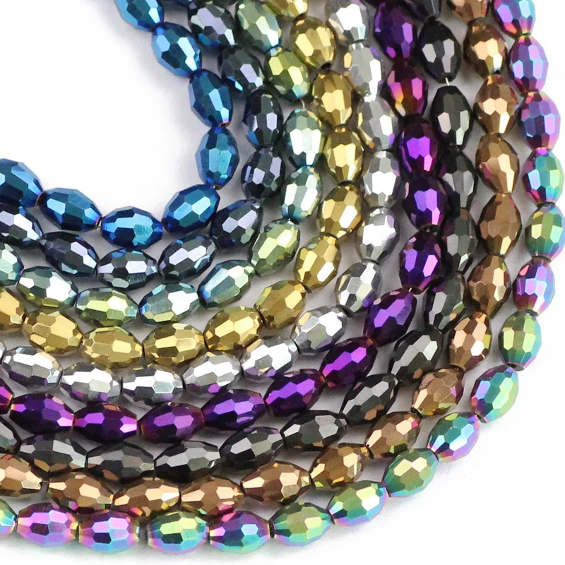 JHNBY Rice Grains Austrian Crystal Beads Oval Shape Plated Color 50pcs 6*8mm Loose Beads Jewelry Bracelet Accessories Making DIY