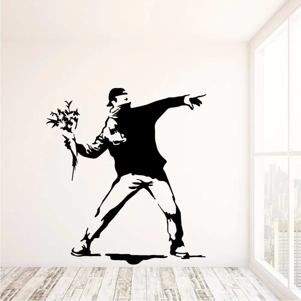 Art Wall Stickers Rage Flower Thrower Removable Vinyl Wall Decals Home Decoration For Living Room Bedroom Headboard Z003