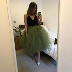 Army Green Skirt Women Long Tulle Skirt with Satin Band Zipper New Design Tutu Skirt Mid Lining