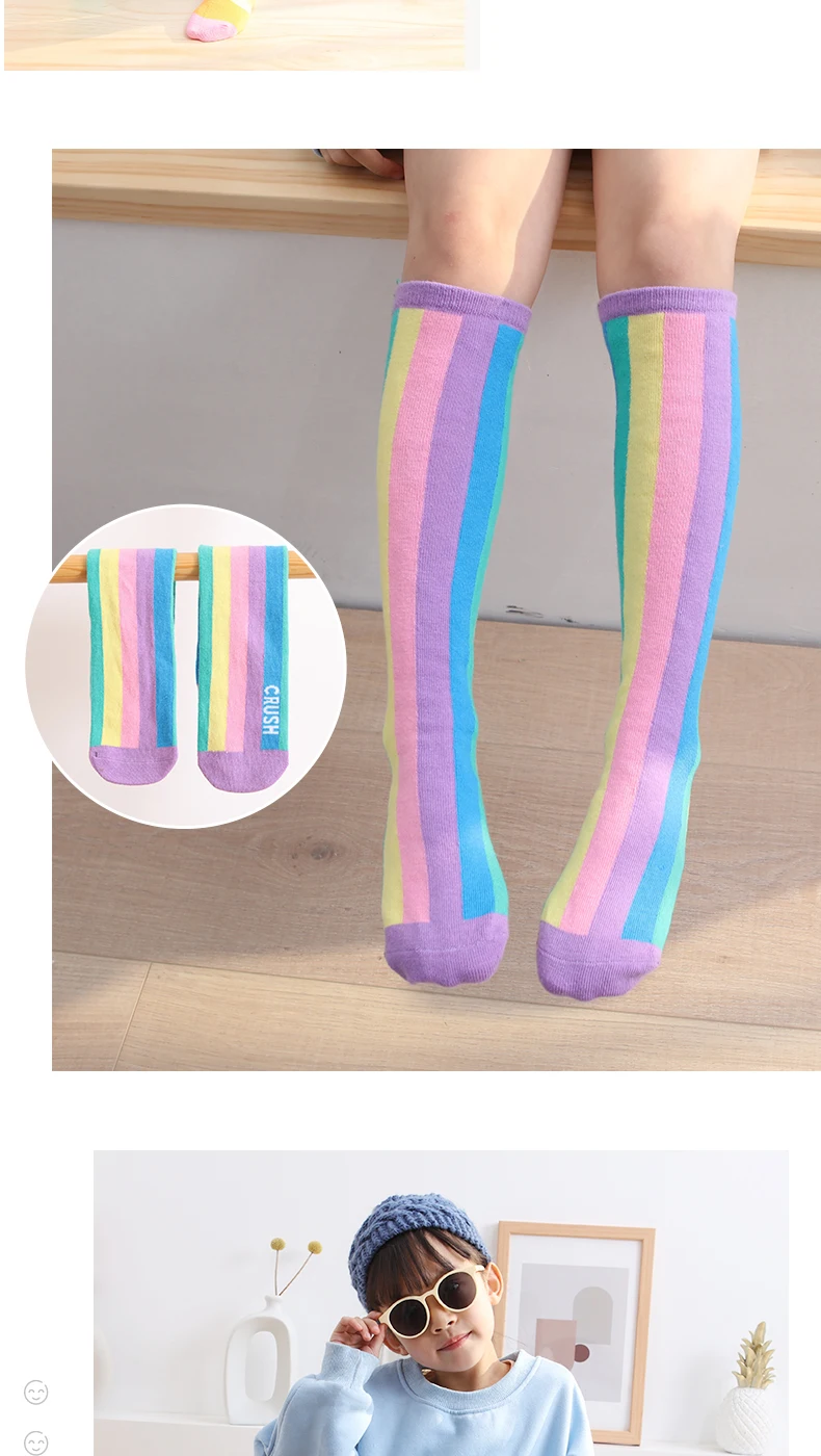 Frühling Herbst Mädchen Baumwoll-Knöchelsocken Niedliche Regenbogen Mehrfarbige Kinder Kniestrümpfe Kleinkind Baby Überkniestrümpfe – Detail 13