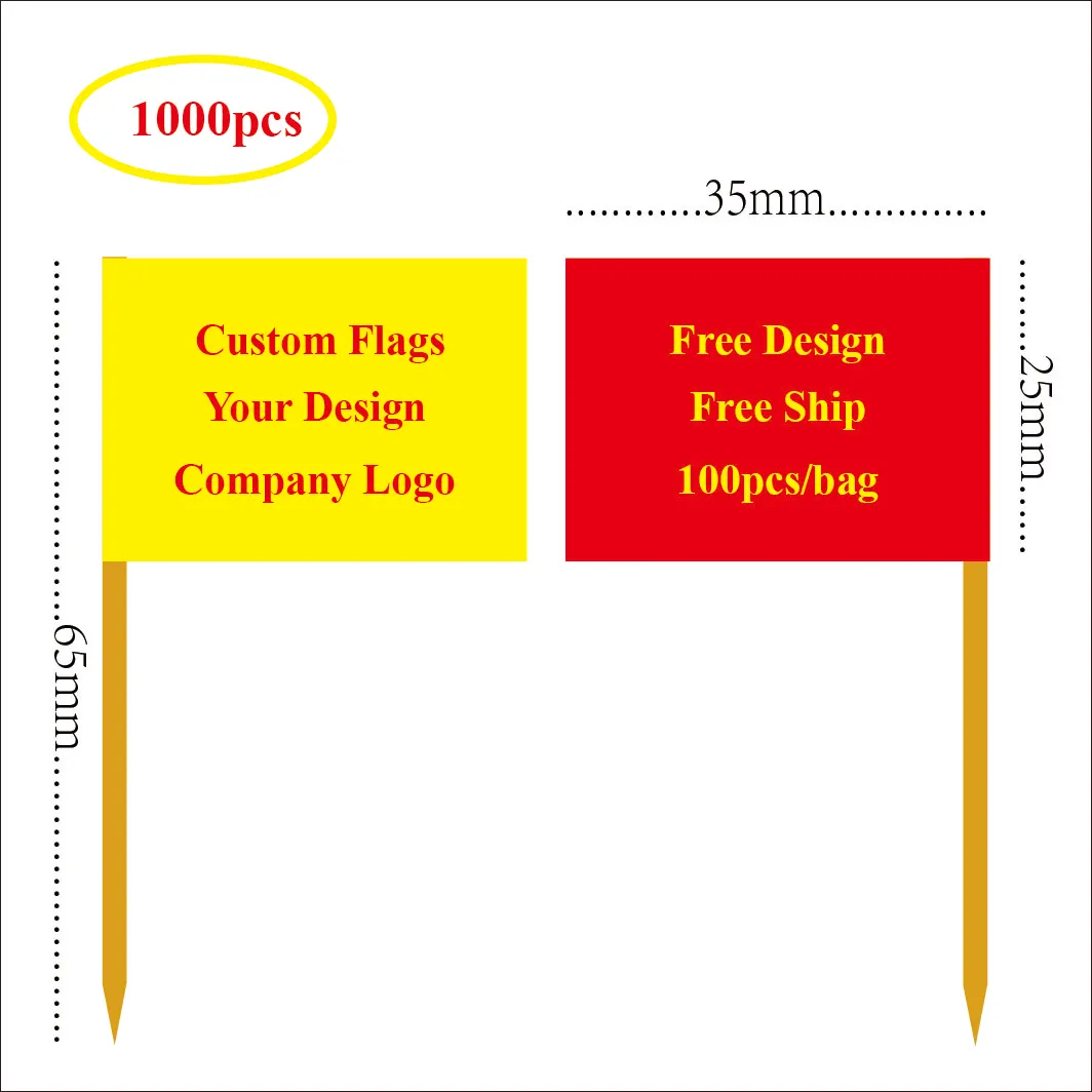 

Custom flag logo Toothpick flags Customer design flag Cake topper Your logo flags Total 1000pcs, Free ship Low to USD0.099/pc