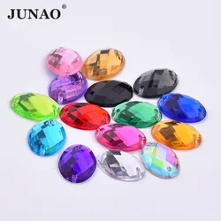 JUNAO 18x25mm 13x18mm Mix Color Sewn on Oval Rhinestones Applique Flatback Sewing Stones and Crystals for Needlework Clothes