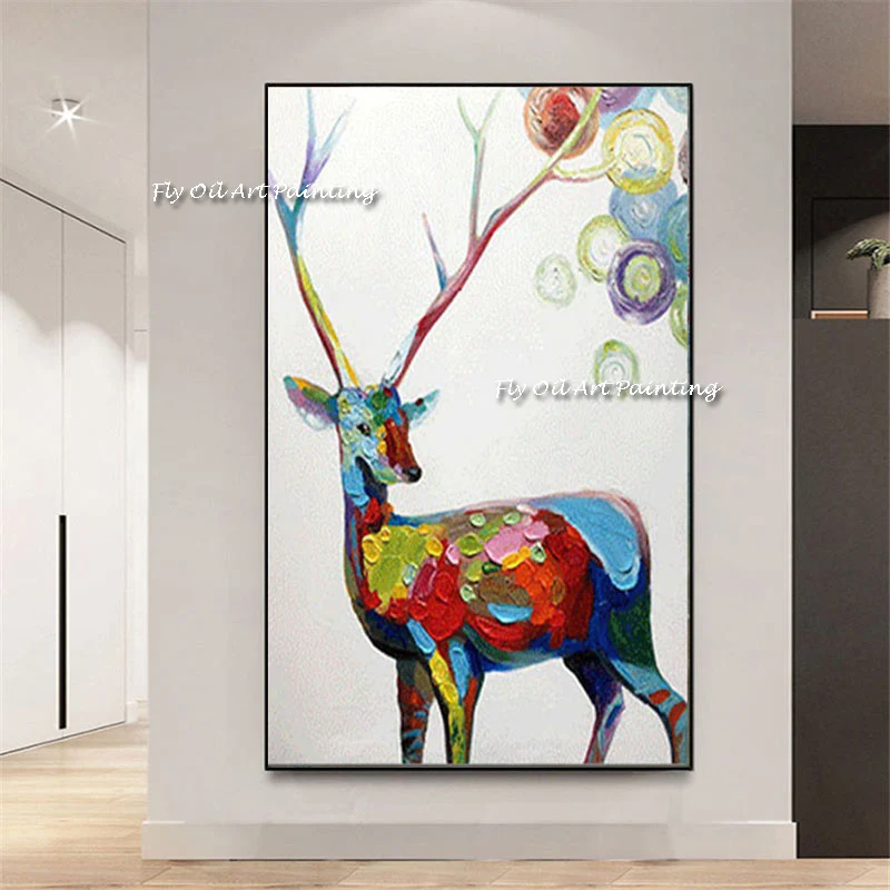 

Large Size Canvas 100% Handmade Painting Deer Wall Pictures for Living Room Decorative Pictures Home Decor Oil Painting Gift