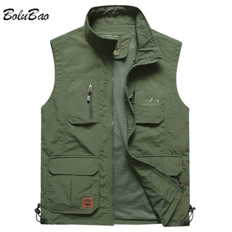 BOLUBAO Mens Mesh Vest Multi Pocket Quick Dry Fishing Sleeveless Jacket Reporter Loose Outdoor Casual Thin Vests Waistcoat Male