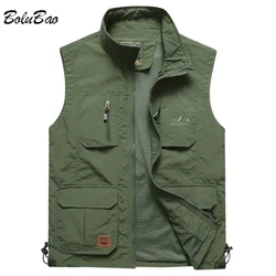 BOLUBAO-Chaleco de malla para hombre, chaqueta sin mangas de secado rápido con múltiples bolsillos, informal, holgada, fina, para exteriores