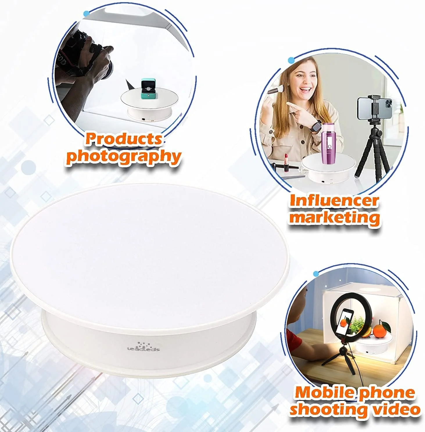 8In/20CM White Velvet Electric Motorized Rotating Display Turntable Rotating Advertising for display Jewelry, watch, Photograph