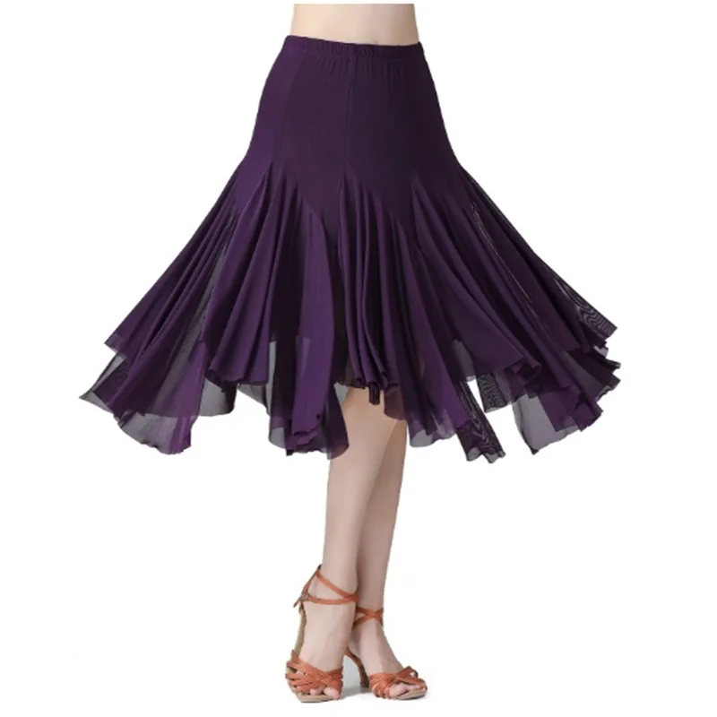 Langer Rock aus Netzstoff mit unregelmäßigem Saum, moderner Walzer, nationaler Standard, Tanzkleidung, Spleißen von großen Saum, Tanzen, Bühnenpraxis