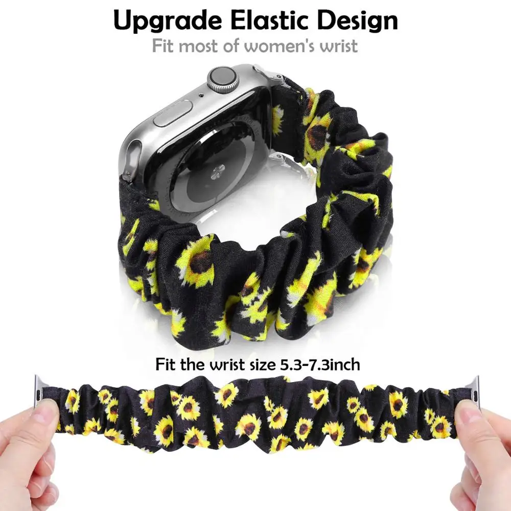 Scrunchie Strap for Apple watch band 44mm 40mm correa iWatch 38mm 42mm belt Solo Loop watchbands for series 7 6 SE 5 4 3