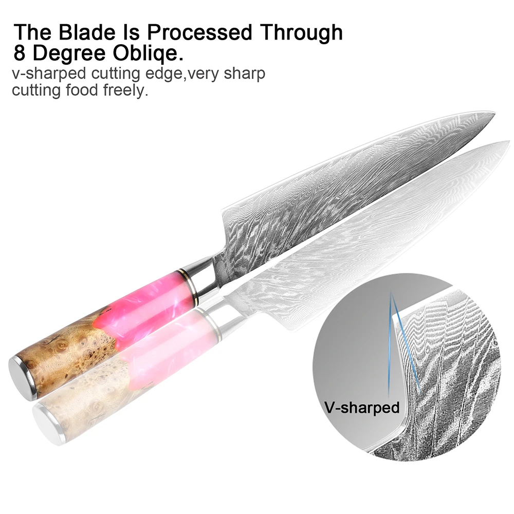 XITUO 8 Inch Damascus Chef Knife Pink Resin Elegant Goddess Special Kitchen Gift Knife High Quality Sharp Japanese Home Slicing