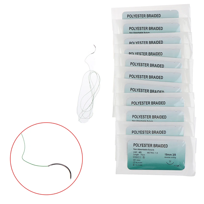 Hot 12Pcs 75cm Medical Needle Suture Nylon Polyester Thread Suture Practice Kit Teaching Demonstrations Exercises 2/0 3/0 4/0