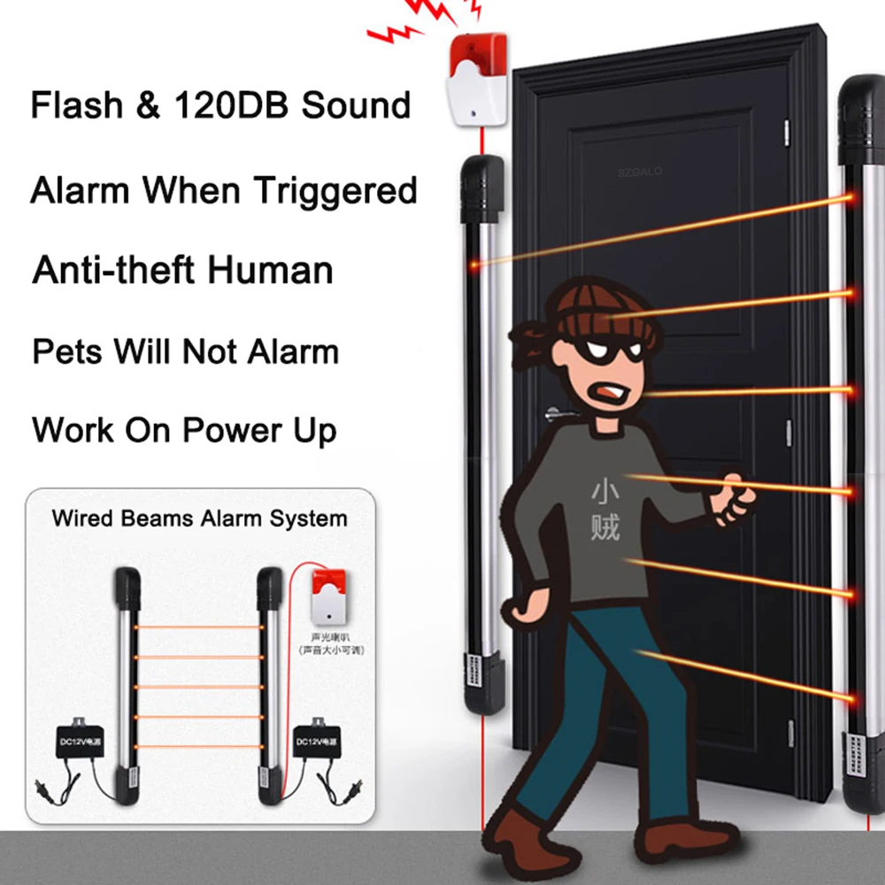 Sistema de alarma con Sensor infrarrojo para seguridad del hogar, Detector de movimiento antirrobo para pared y ventana, 4 haces