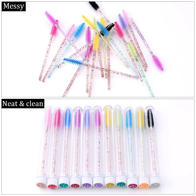 Reusable Eyebrow Brush Tube Eye Lash Brush Replaceable Mascara Wands Dust-proof Sparkling Diamond Eyelash Extension Makeup Tools