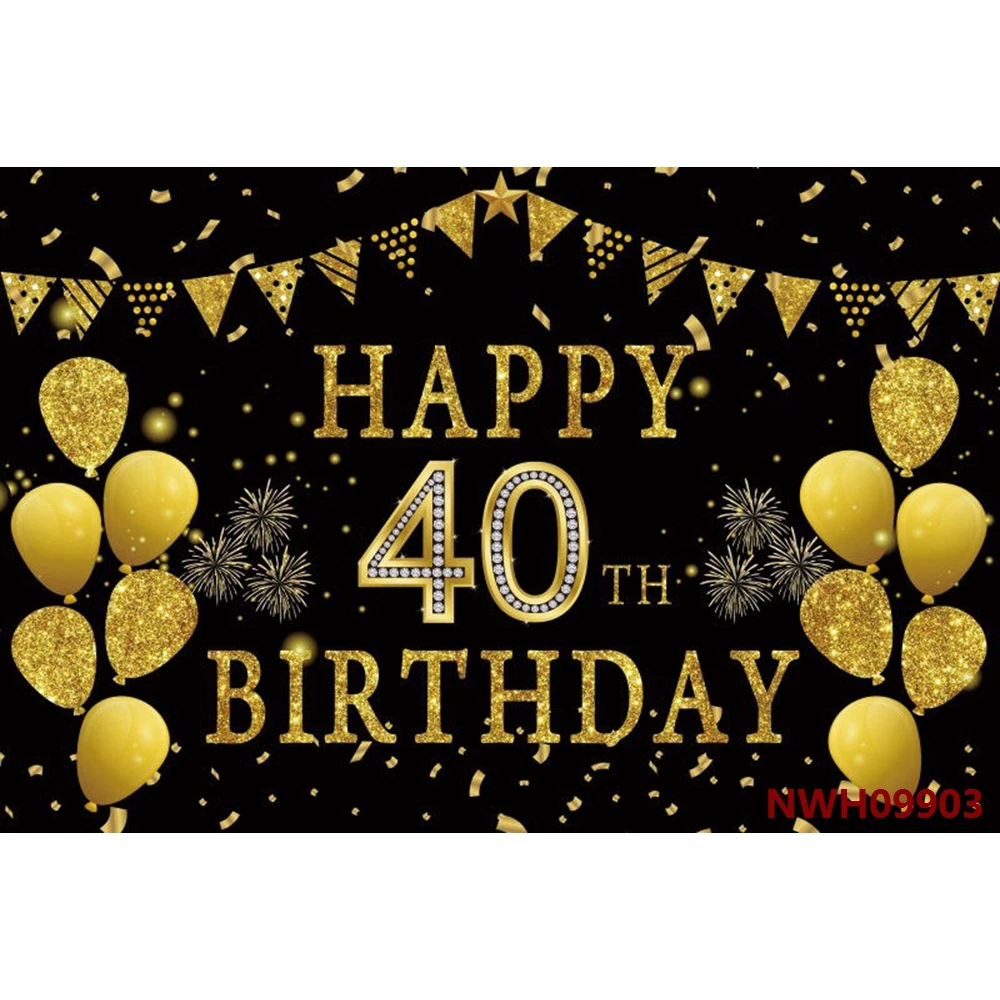 Telón de fondo de feliz cumpleaños, globo dorado brillante, decoración de bebé y fiesta de boda, Fondo de fotografía personalizado para accesorios de pancarta de foto