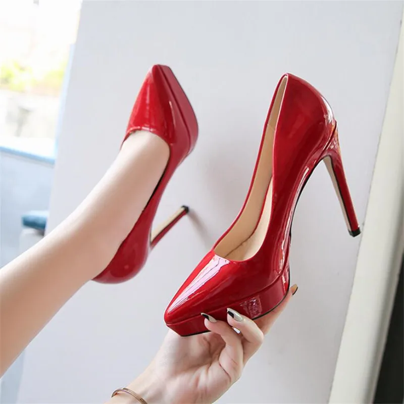 New net red ladies shoes fashion show single shoes princess shoes women's shoes genuine 12CM stilettos large size 35-45 46