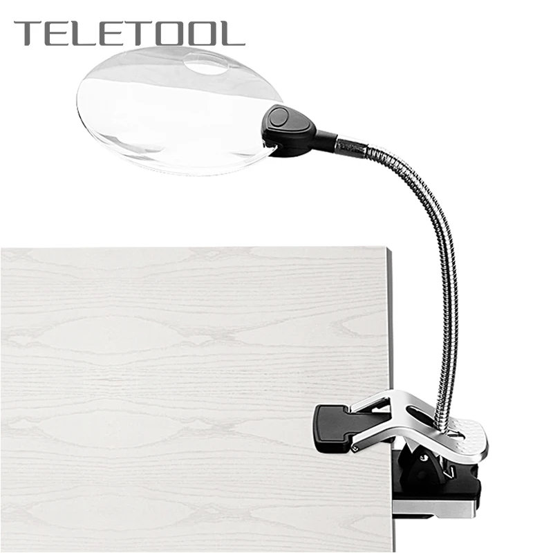 

Illuminated Magnifier Magnifying Clip On Desktop Glass Reading Loupe Metal Hose LED Lighted Lamp Top Desk Magnifier With Clamp