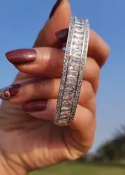 Luxury Bracelet channel Pave Square Simulated Diamond Engagement bangle for Women 18K White Gold Filled wedding Jewelry 17cm