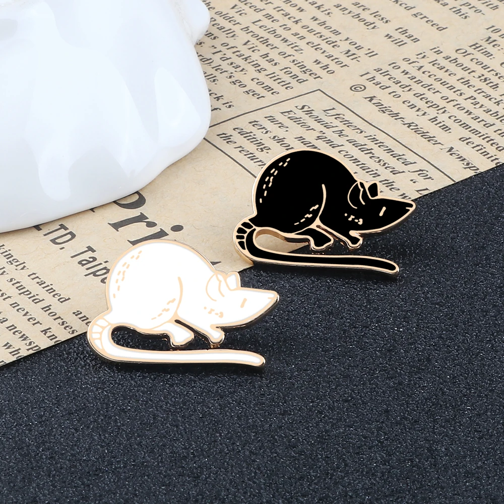 Couples Black White Mouses Brooches Enamel Cute Long Tailed Rats Badges Pins Clothes Bags Jewelry Accessories Gifts For Children