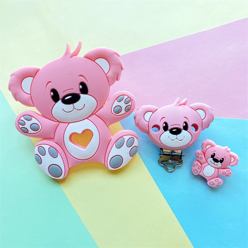 3 teile/satz Silikon Cartoon Tier Figur Beißring Perlen und Clips Baby Beißring Schnuller Kette Zubehör Zahnen Schmuck Spielzeug – Detail 2