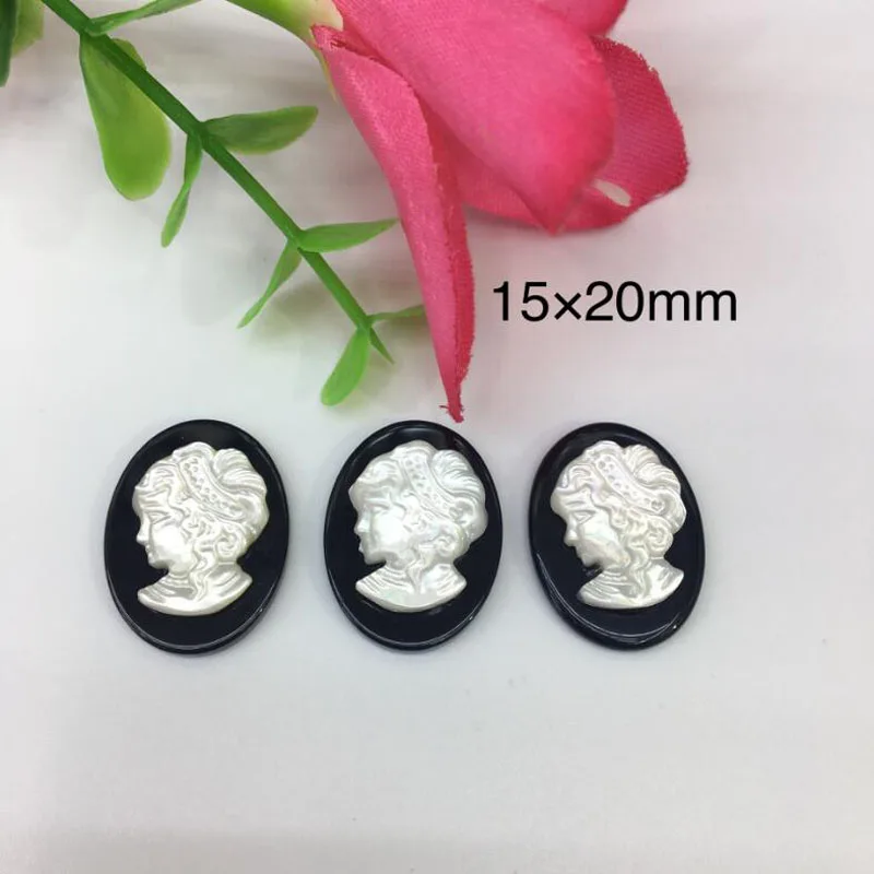 Black Natural Elliptical Head Mother of Pearl Shell Carving Cabachon Beads for Jewelry Open Box Clasp