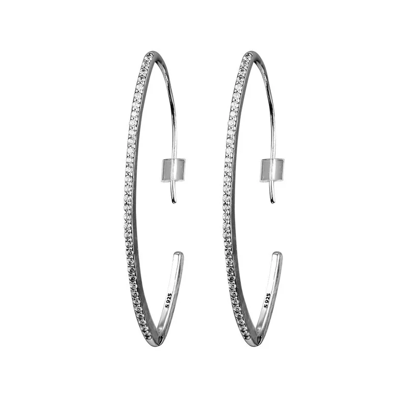 

Oval Shape Hoop Earrings for Women Original 925 Sterling Silver Earrings Women Jewelry Clear CZ Girls Shining Earrings For Party