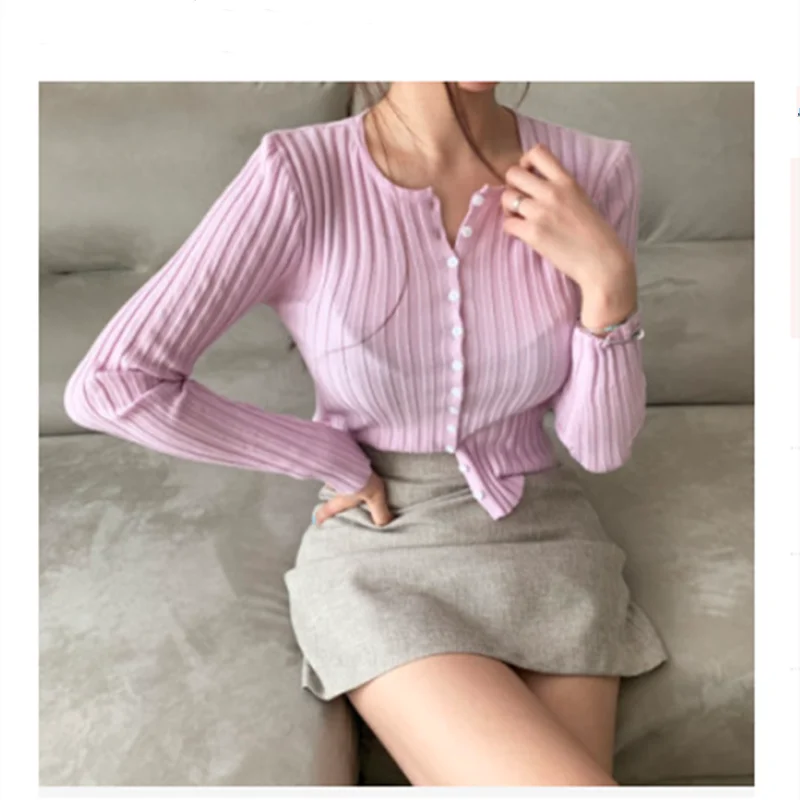 2020 New Autumn and winter new sweater women's fashion slim striped cardigan slim long sleeves slimming knitted top